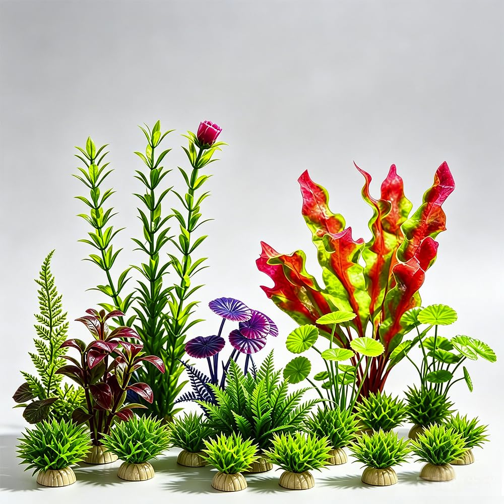 Aquarium Pflanzen, Aquarium Deko, Künstliche Aquarienpflanzen, 16 Stück realistische Wasserpflanzen für Aquarium Dekorationen und Fischbecken