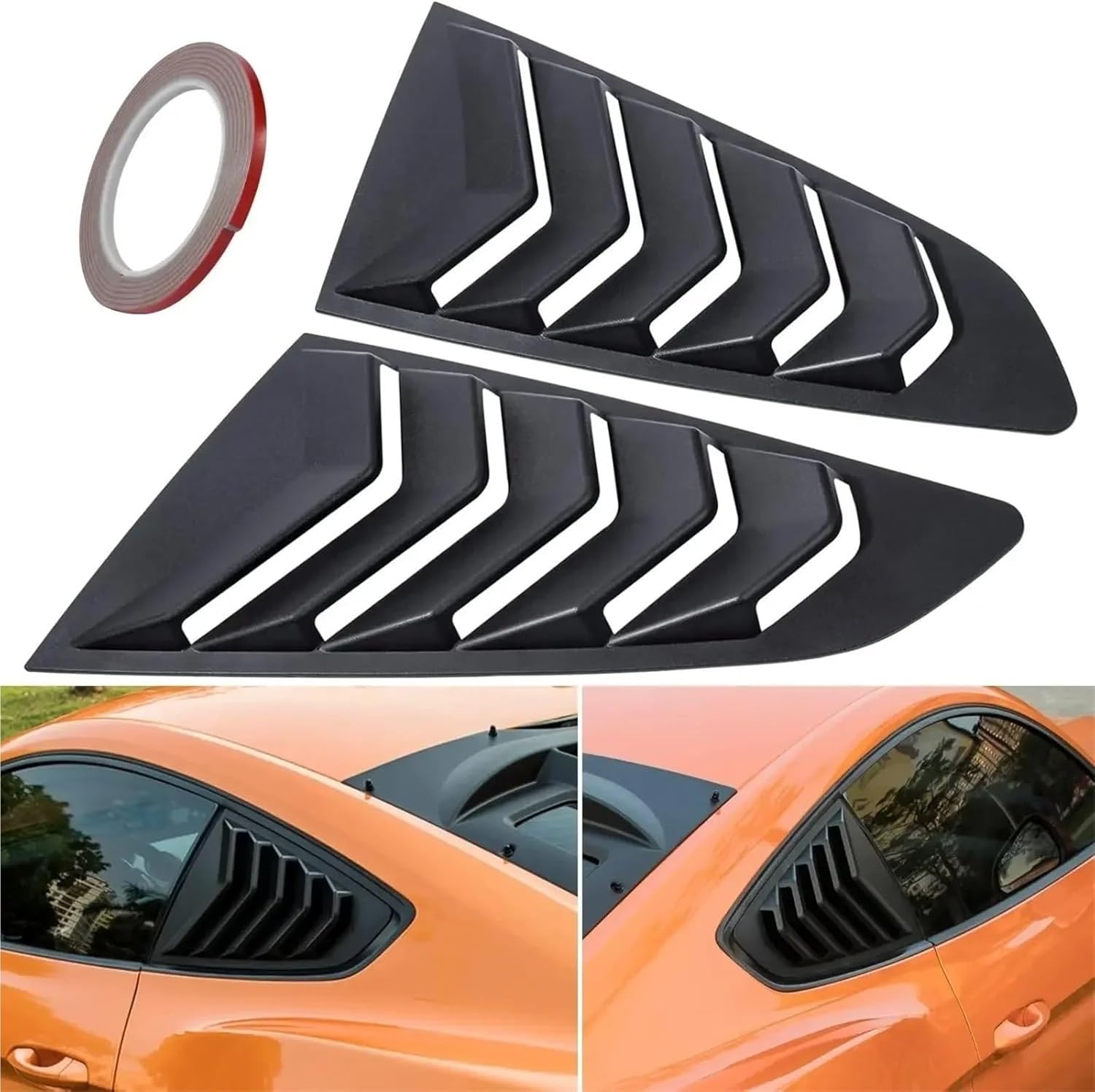 Car Rear Louver Window Side Shutter Cover Trim Sticker Vent Scoop ABS Carbon Fiber Black Accessories(Glossy Black) Compatible with Ford Mustang 2015-2020 (Carbon Look)