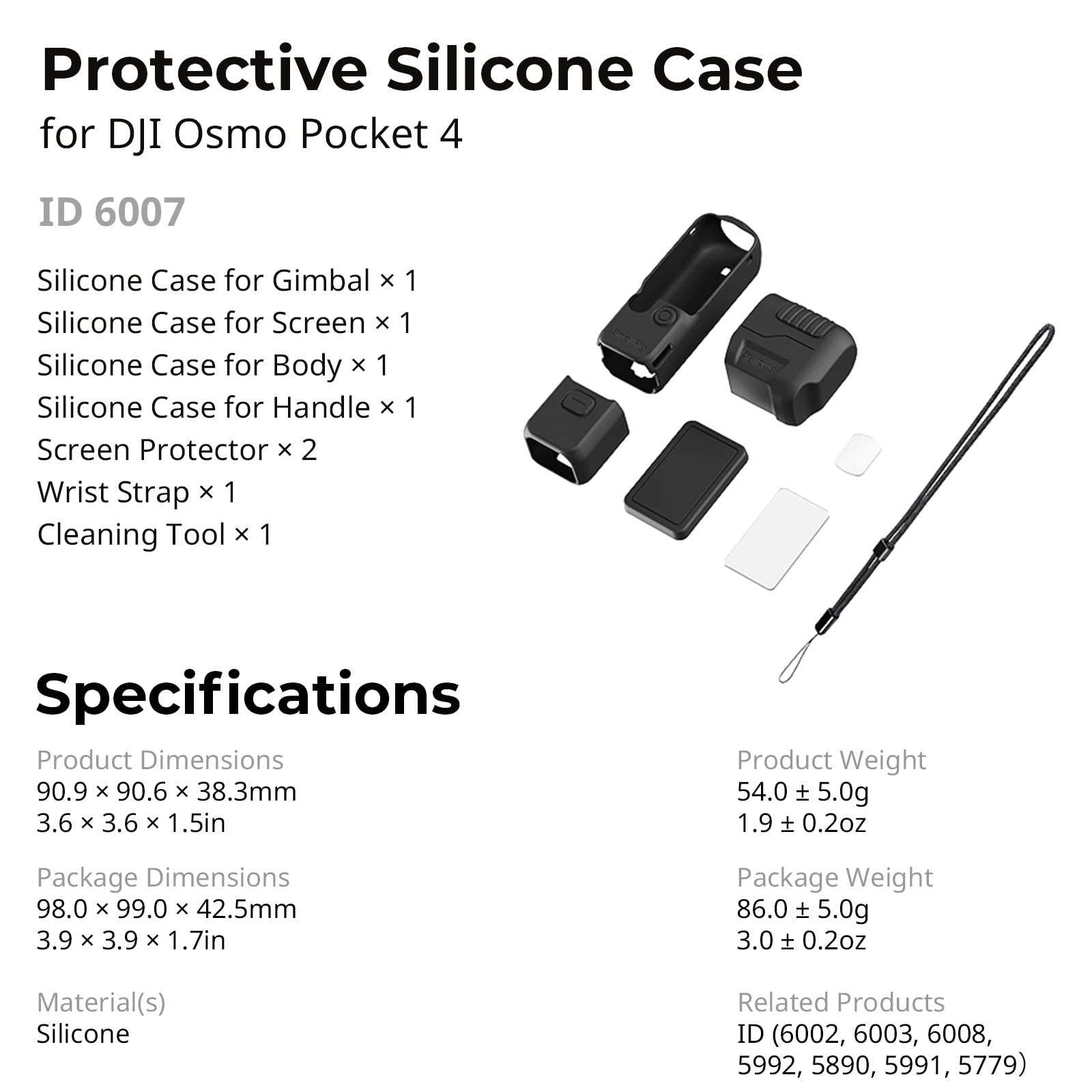 SMALLRIG Étui de Protection en Silicone pour DJI Osmo Pocket 4 - Protection Modulaire Multi-Directionnelle, Matériau en Silicone Souple, avec Protecteur d'Écran en Verre Trempé et Dragonne - 6007