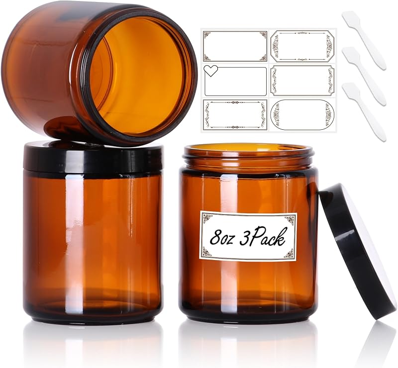 Frascos cosméticos de vidro âmbar SZUAH com tampas, 3 unidades de 240 mL