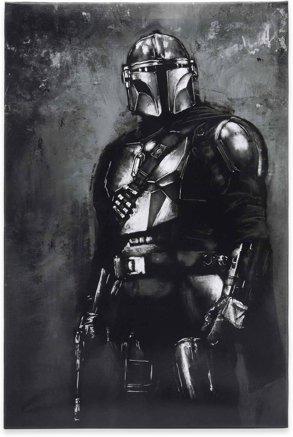 Open Road Brands Disney Star Wars Mandalorian Gallery Wrapped Canvas Wall Decor - Black and White Mandalorian Painting for Man Cave or Movie Room