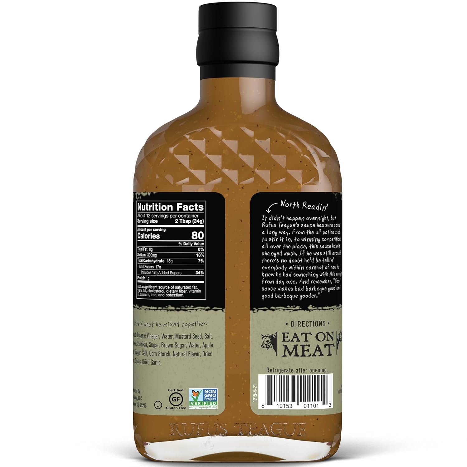 Rufus Teague KC Gold BBQ Sauce, 2 Pack Size, Premium Mustard Barbecue Sauce with Natural Ingredients, Award-Winning Bold Flavor, Gluten-Free, Non-GMO, 14.25 oz