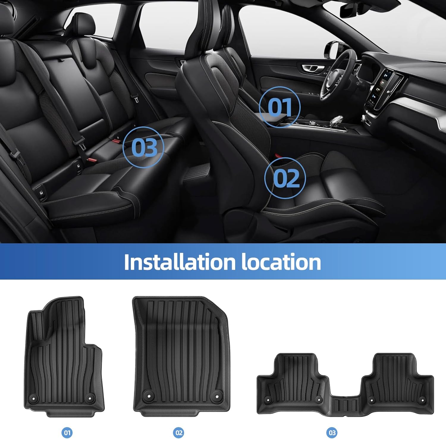 SMABEE Floor Mats & Cargo Liner for 2018-2026 Volvo XC60 T5 T6 (Not for T8 Hybrid/ T4/ B5/ B6) Accessories TPE All Weather Floor Liners Trunk Mat 1st 2nd Row Interior Protection Car Mats