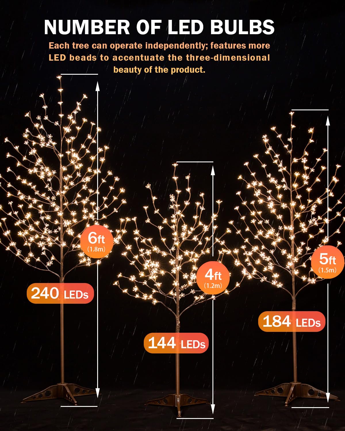 Tybeeu Árbol de cerezo iluminado de 6 pies con luces LED blancas cálidas para decoración de día festivo, regulable, certificado UL, impermeable IP44, ideal para decoración de interiores y exteriores