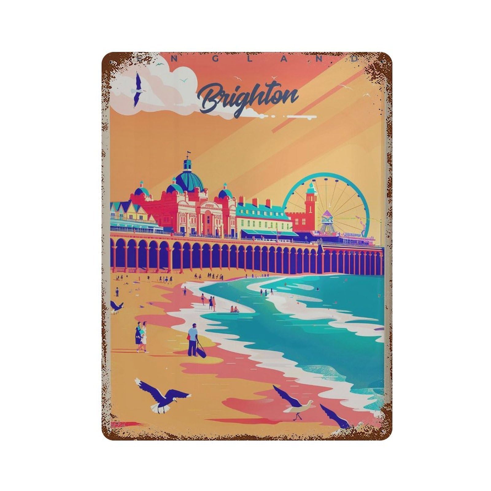 xiaoxiaoshen Brighton England Travel Seaside Wall Decor Art Metal Tin Poster Modern Home Decor Art Home Bar Shop Decorations Vintage Sign 40x30cm