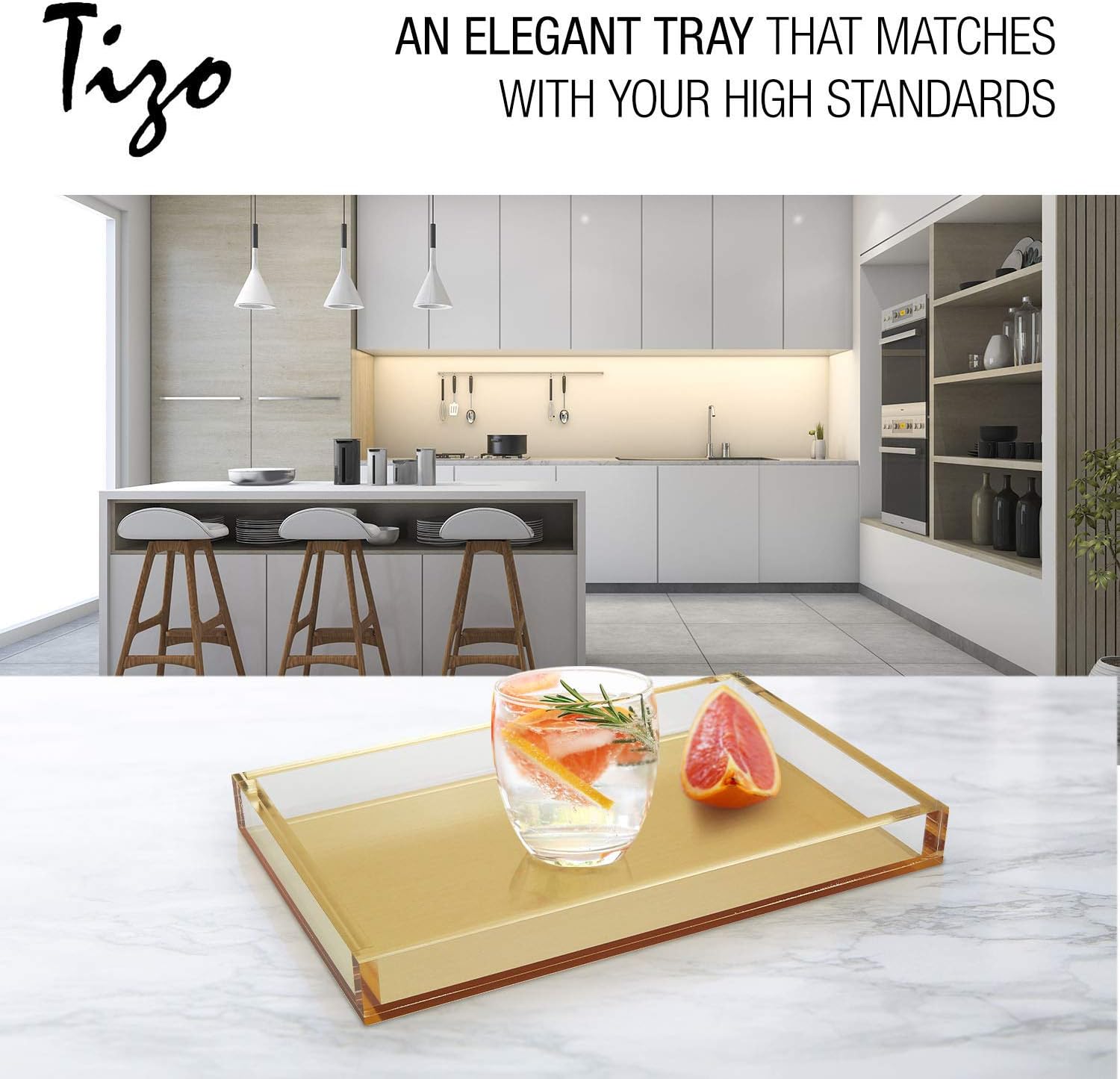 Tizo Design Elegant Lucite Tray, 12" x 8" Acrylic, Multiple Colors Available (Clear)