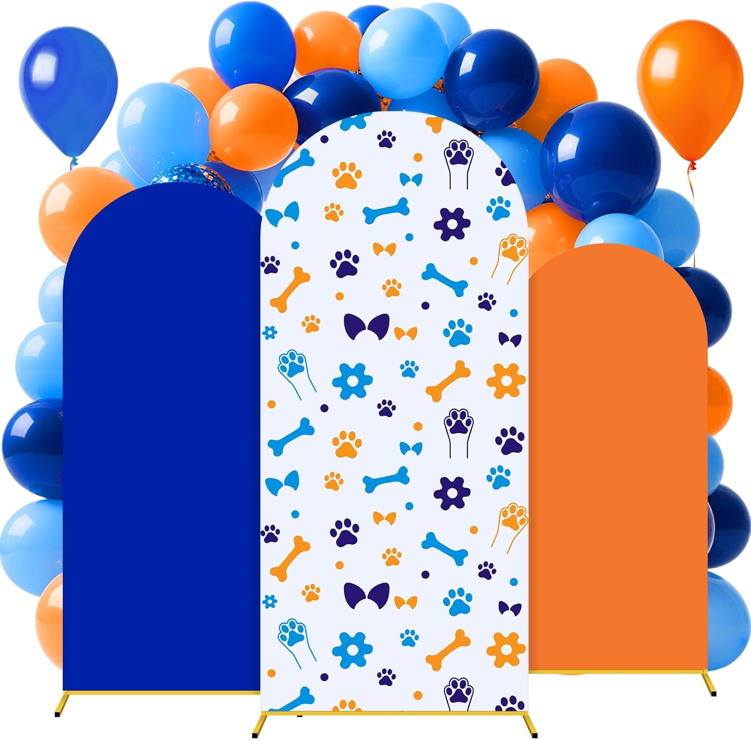 3 Pcs Blue Arch Backdrop Cover Set 4Ft 5Ft 6Ft Blue Orange Dog Birthday Party Decorations Polyester Arch Stand Cover for Photo Props Cosplay Wedding Baby Shower Backdrop Decor
