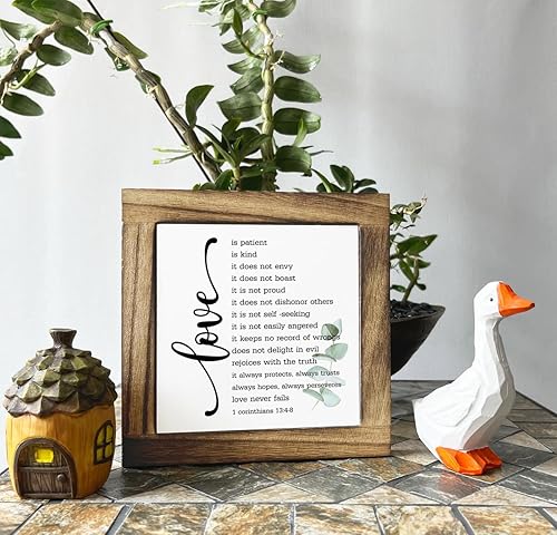 Miniatura 4 de Letrero de caja con versículo bíblico de Corinthians 134-8, placa de madera de regalo, letrero de amor rústico, placa de bloque de madera para