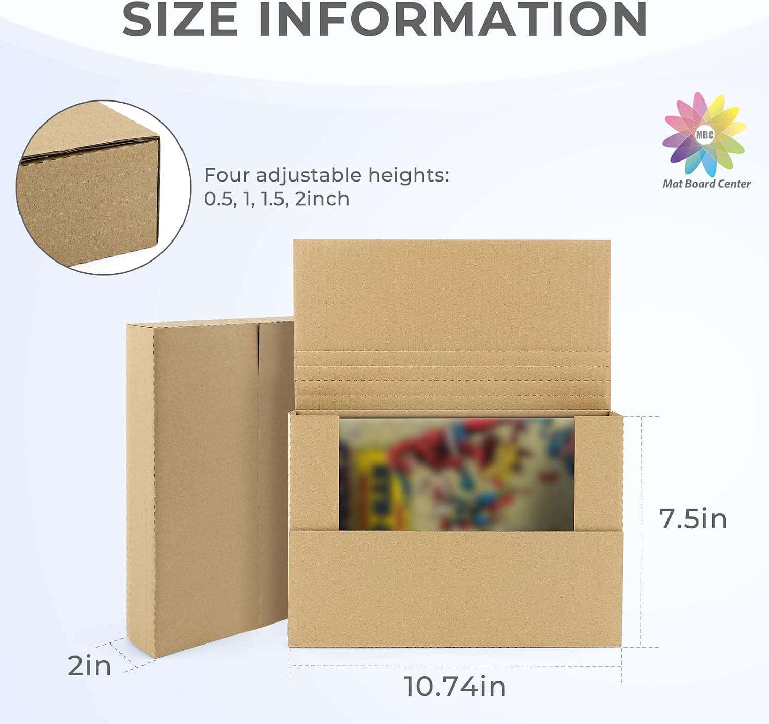 Mat Board Center, 25 Pack 10.75x7.5x2 Inch Easy-Fold Corrugated Mailer, for Comic Book Box & Height Adjustable Shipping Boxes for Document and Photo Mailing