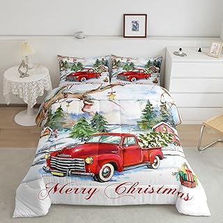 Erosebridal Christmas ComforterÂ Set Queen,Christmas Tree Bedding Set for Boys Girls Women Men,Rustic Cabin Style Farm Truck Down Comforter,Farmhouse Christmas Quilt Xmas Gifts Bedroom Decor 3Pcs