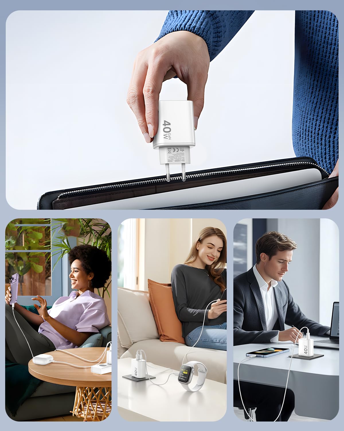 2Pack Cargador 40W para iPhone 17Pro, 2 Puertos USB C Cargador Rápido con USB C Cable de 2M para iPhone 17Pro Max/17 Pro/17/16/15, para iPad Pro/Mini/Air | Naranja Cósmico