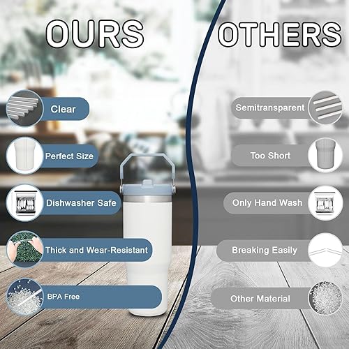 Miniatura 2 de Pajitas de plástico para vaso Stanley Iceflow de 30 onzas, paquete de 6 popotes transparentes de repuesto con 2 cepillos limpiadores de popotes,