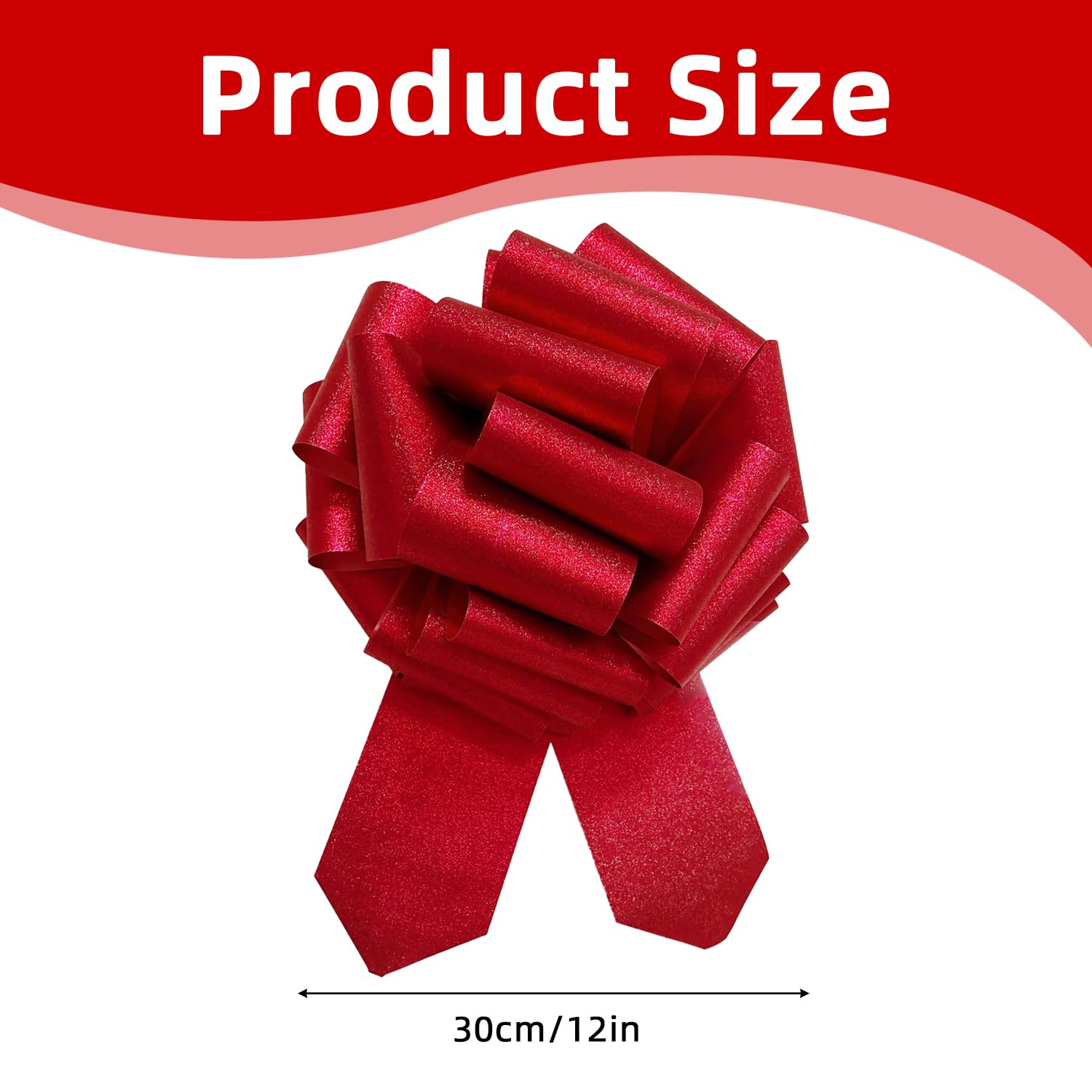 Lazo Rojo Grande 30 cm, Lazos para Envolver Regalos, Lazo para Bodas, Coches, Cestas, Puerta, Decoración de Navidad, Rojo Mate