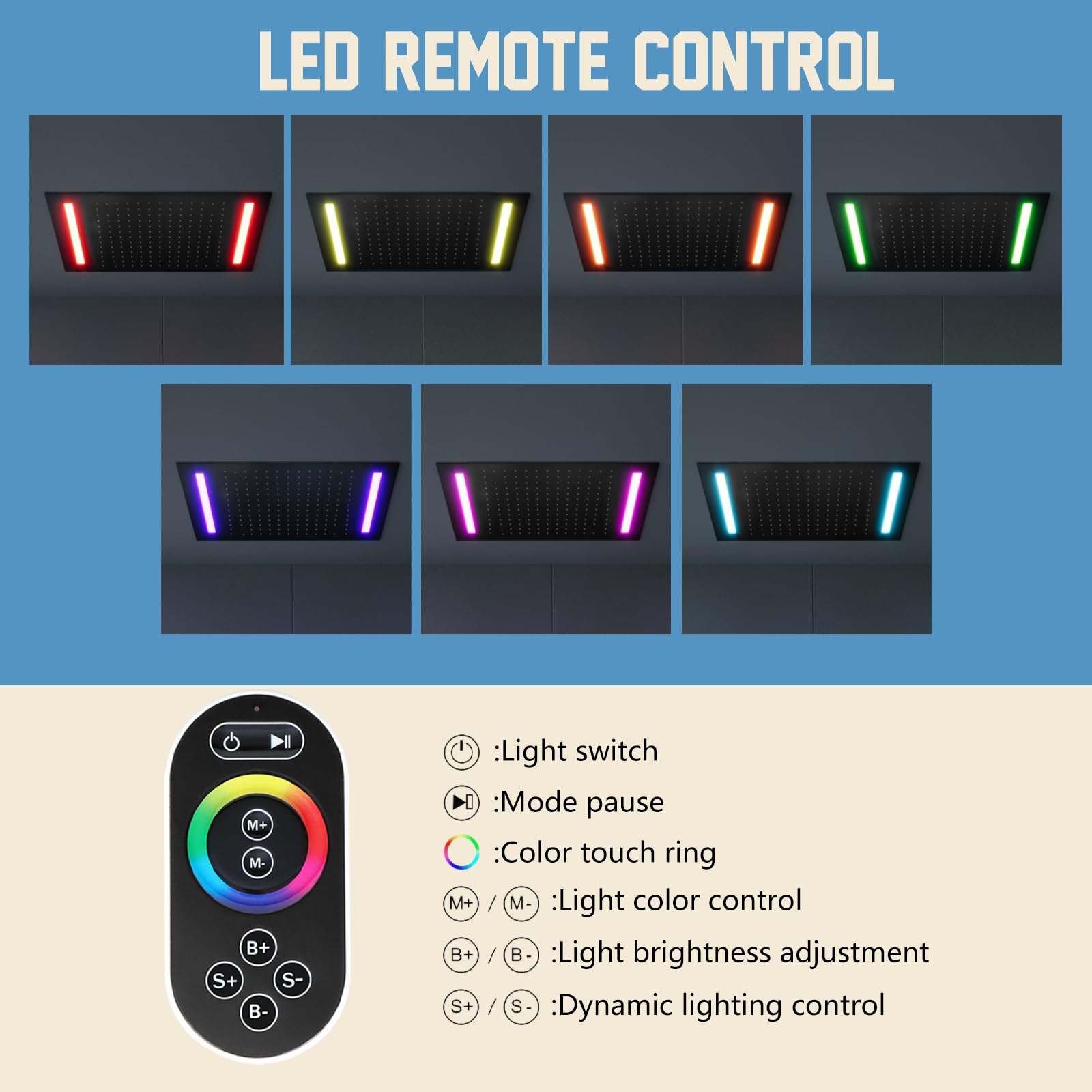 Smart Rain - Cabezal de ducha LED de techo con rociador de mano, sistema de ducha de lluvia negro mate de 20 x 14 pulgadas con chorros corporales para una experiencia de baño doble