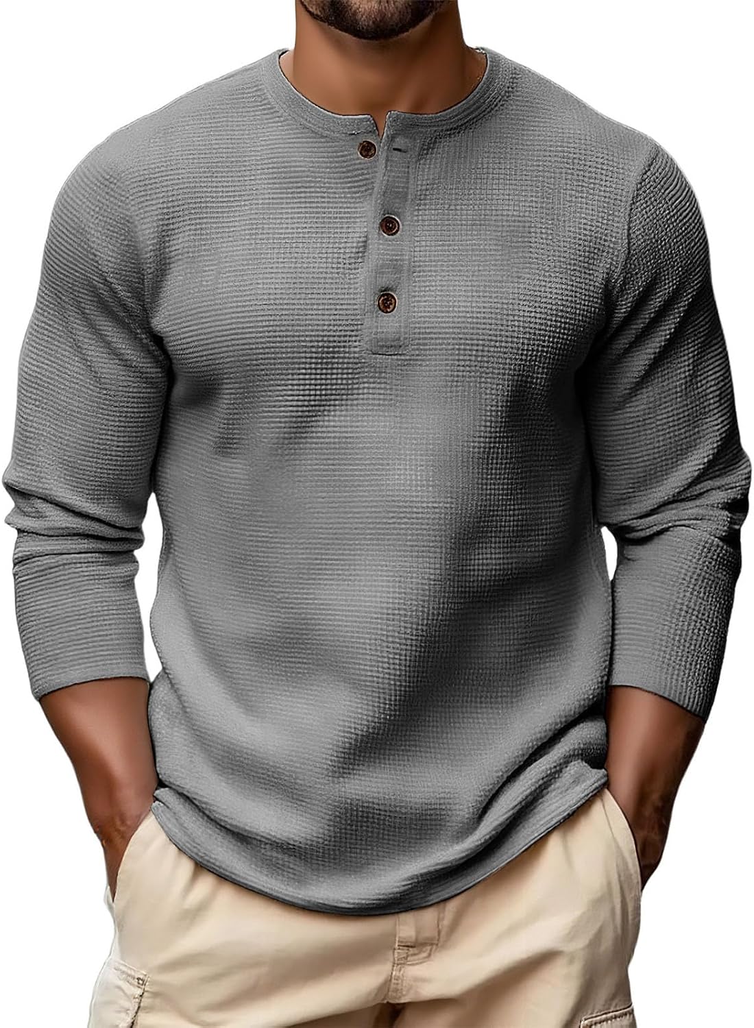 RTRDE Men's Long Sleeve Casual Henley Shirts Fall Winter Basic Button T-Shirts, M-3XL