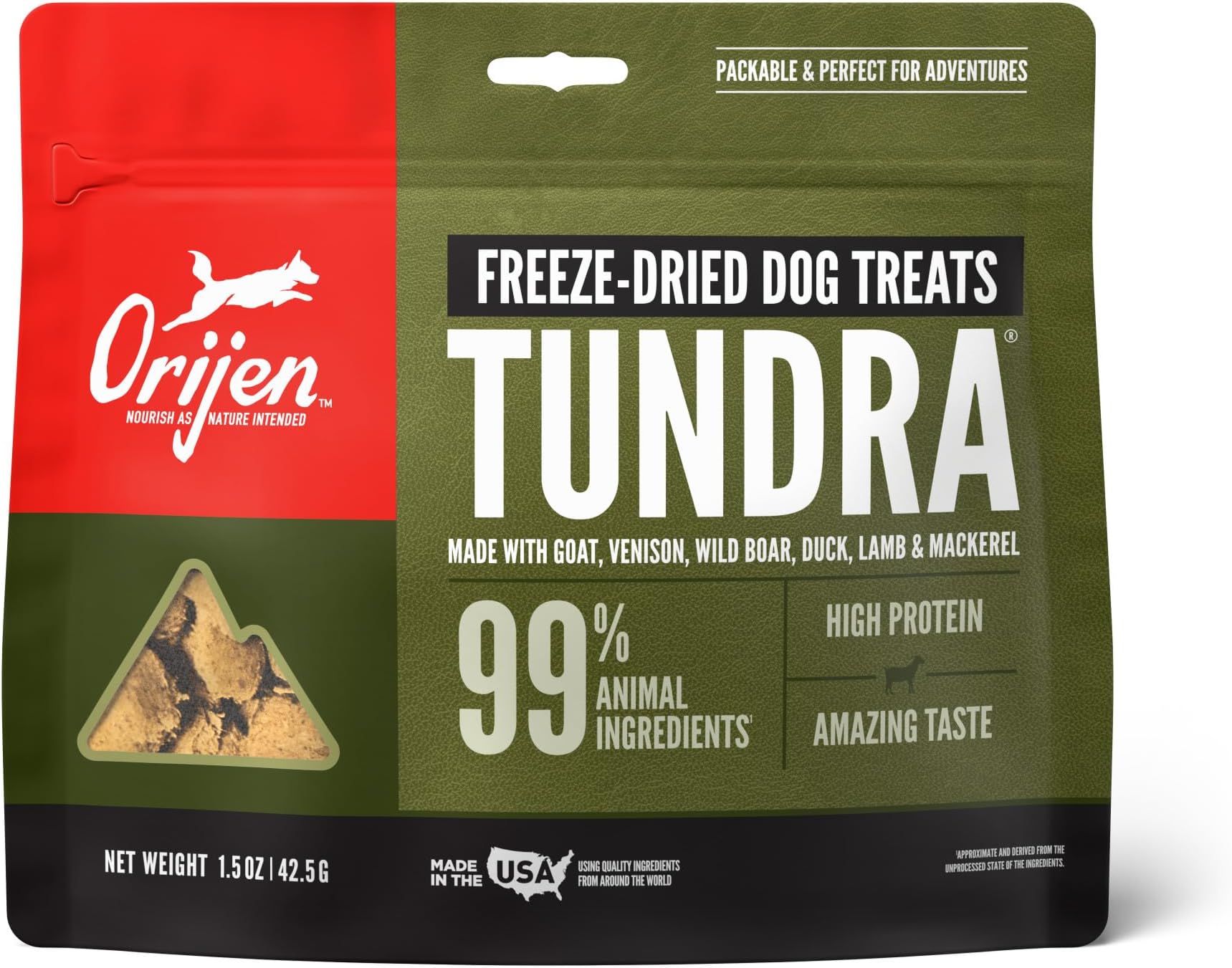 Grain Free High Protein Freeze Dried Dog Treats Tundra Recipe 1.5oz Bag