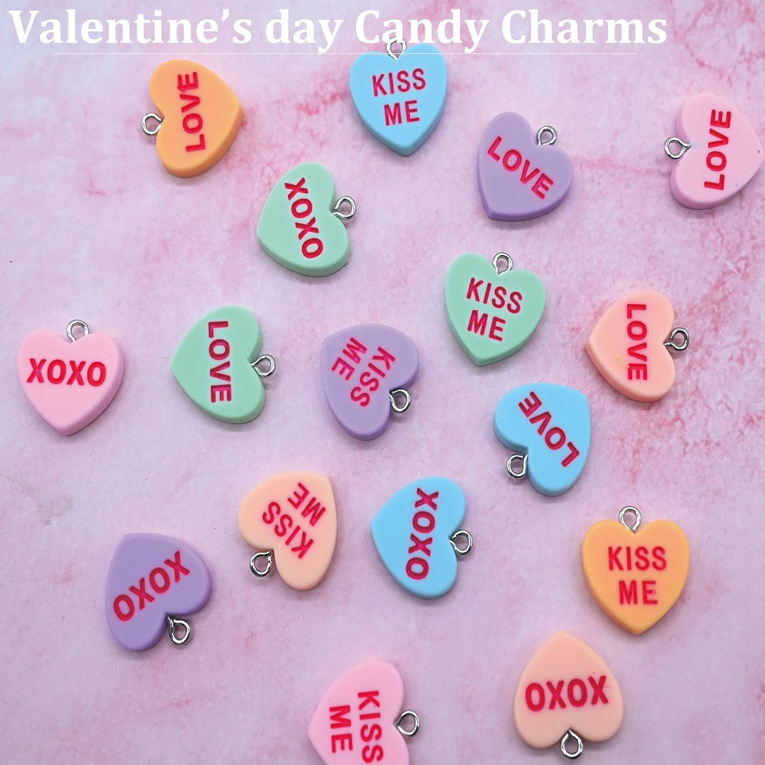 36 Pcs 6 Different Words Valentine's Day Candy Heart Charms Pendant DIY Heart Earring Charms Craft Supply for Jewelry Making - Image 6