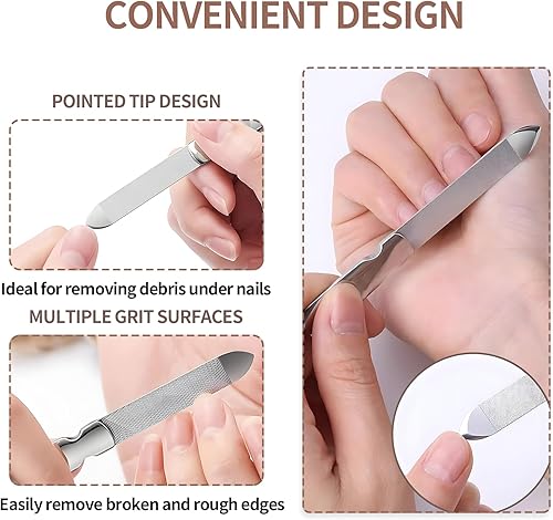 Miniatura 5 de Lima de uñas de metal (2 piezas), limas de uñas para uñas naturales y uñas de los pies, uñas gruesas hechas de acero inoxidable, limas de uñas de
