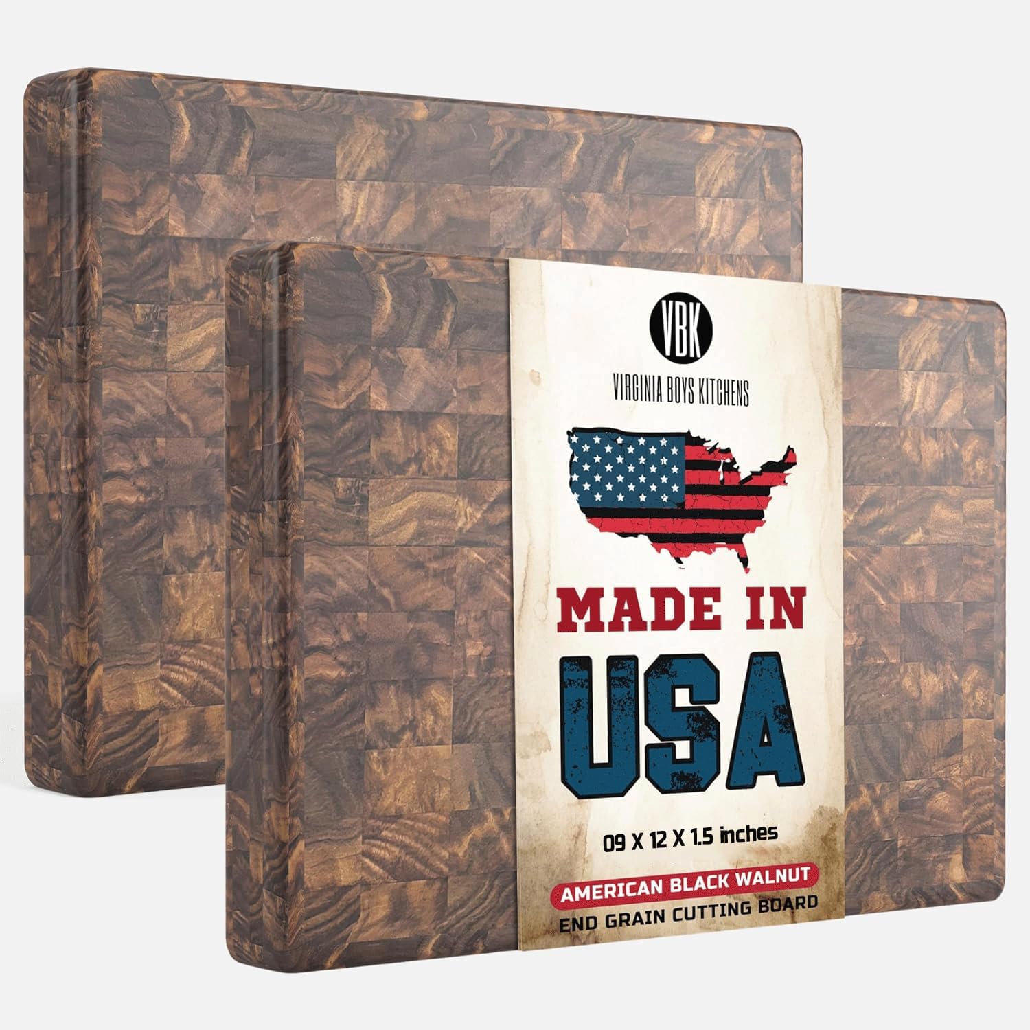 Butcher Block End Grain - Made in USA - Walnut Hardwood - Solid Wood Cutting Board