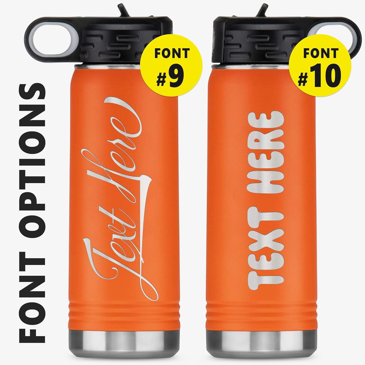 Personalized Water Bottle with Straw & Lid 32 oz, Stainless Steel Water Bottle, Custom Bottle for Sports, Gifts, Birthdays, Orange