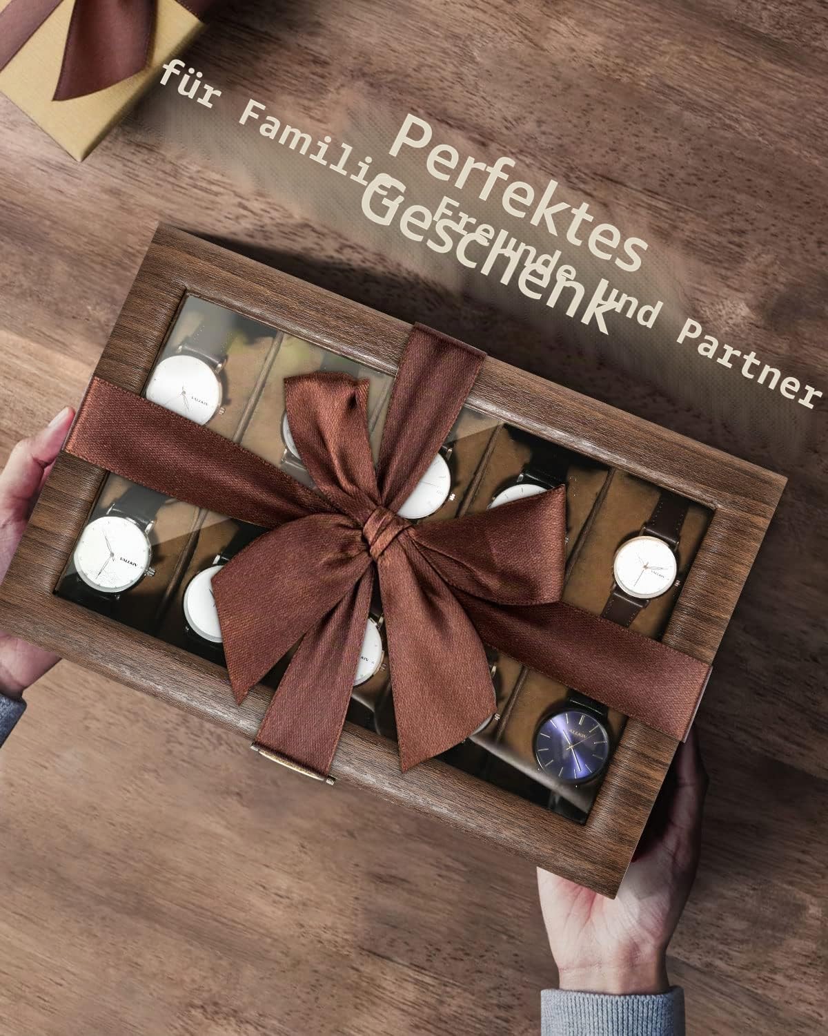 Uten Uhrenbox mit 10 Fächern Holzoptik PU - 10 Uhren