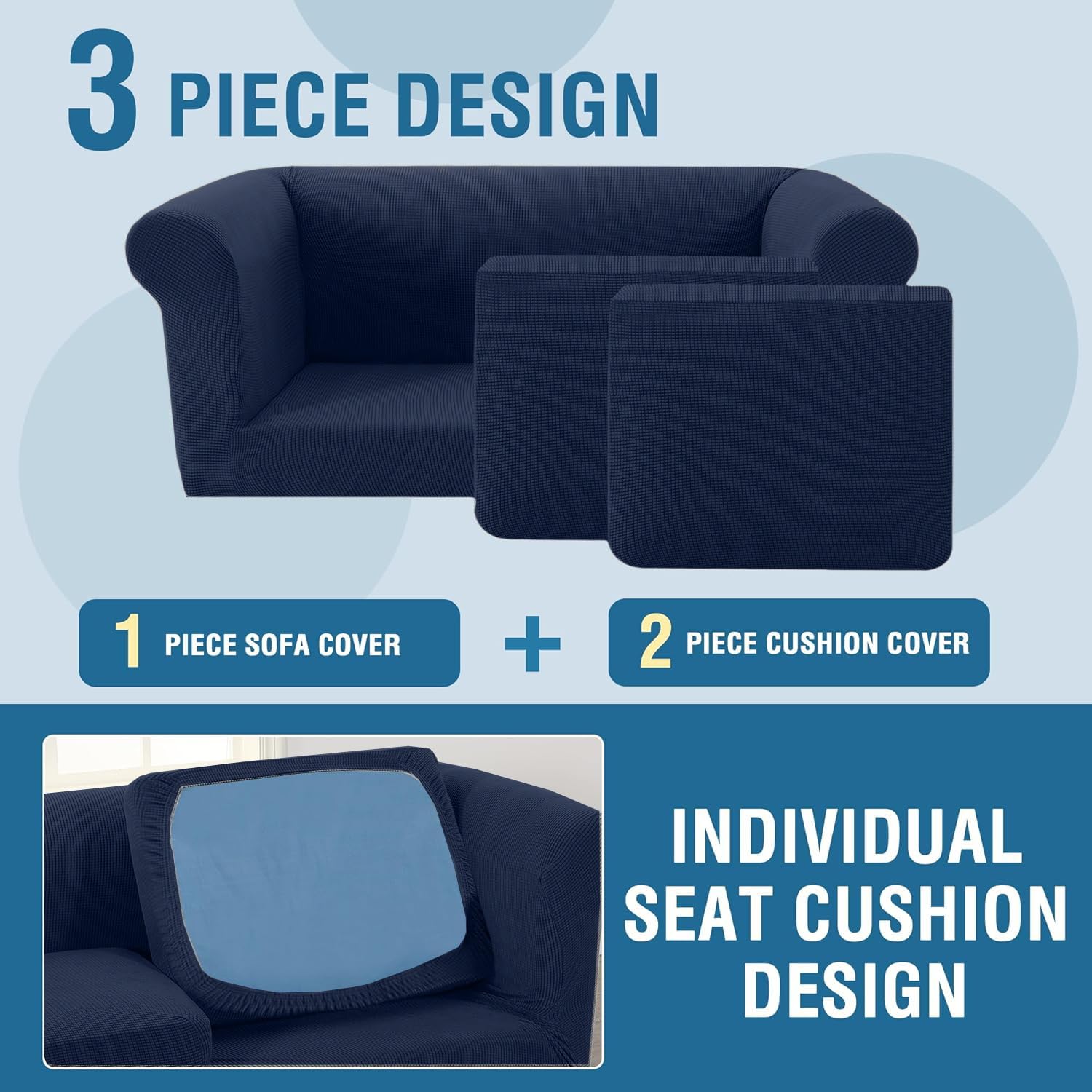Copridivano elastico per divano a 3 posti, con braccioli, elasticizzato, con 3 coprisedili separati, universale, moderno, antiscivolo, colore avorio a 3 posti