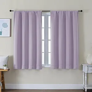 Simplebrand Ava Lilac Short Blackout Curtains for Bedroom 45 Inches Long 2 Panels Set, Solid Thermal Insulated, Energy Saving Window Treatment Curtains Blackout Drapes, W40 x L45 Inch, Lilac