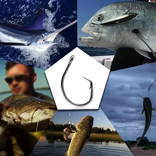 Miniatura 5 de Anzuelos Circulares para Agua Salada, Anzuelos de Pesca en Línea 5X Fuertes para Bagre 25pcs, Negro/Acero de Alto Carbono/Sin Desplazamiento/Ojo