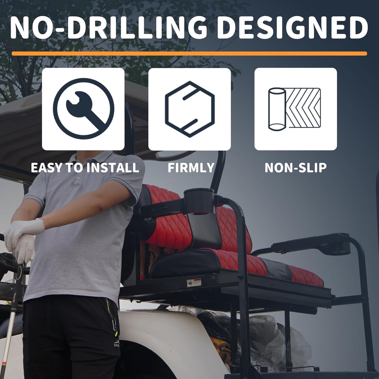 Golf Cart Armrest with Cup Holder Fit for EZGO/Club Car/Yamaha & Most Golf Cart, Universal Rear Seat Arm Rest Set with Phone Holder, No Drilling Required, Fits 1" & 1.25" Square Bar, New ABS Design