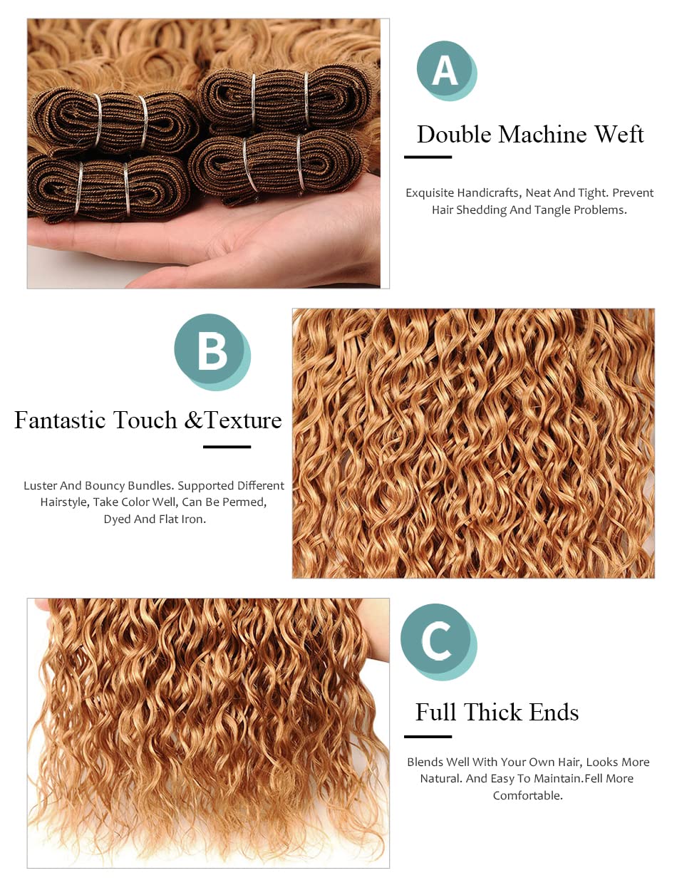 Honey Blonde Human Hair Bundles Color 27 Kinky Curly Bundle 8A Peruvian Virgin Hair 3 Bundles 18 20 22 Inch Double Weft Blonde Hair Extensions 300g