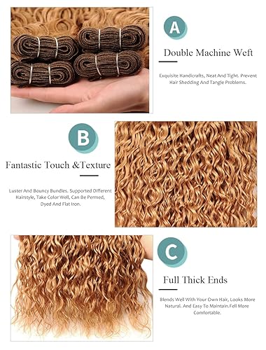 Miniatura 3 de Paquetes de cabello humano rubio, 27 manojos de cabello humano rubio miel, paquetes rizados, 26 pulgadas, cabello humano brasileño virgen Remy rubio