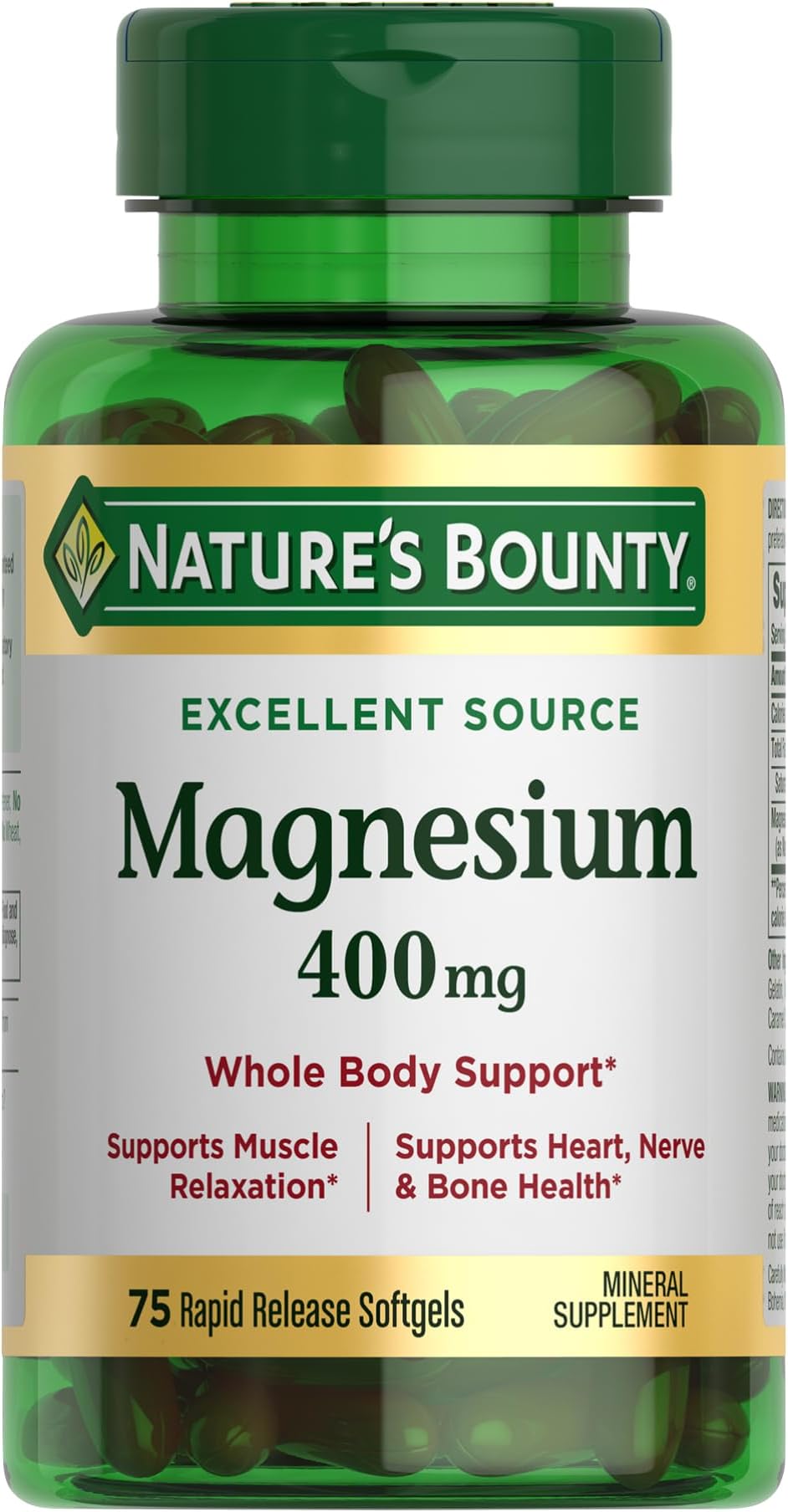 Magnesium 400 mg Softgel, Whole Body Support, Magnesium Supplements for Men and Women, Heart, Nerve & Bone Health, 75 Softgels (Pack of 1)