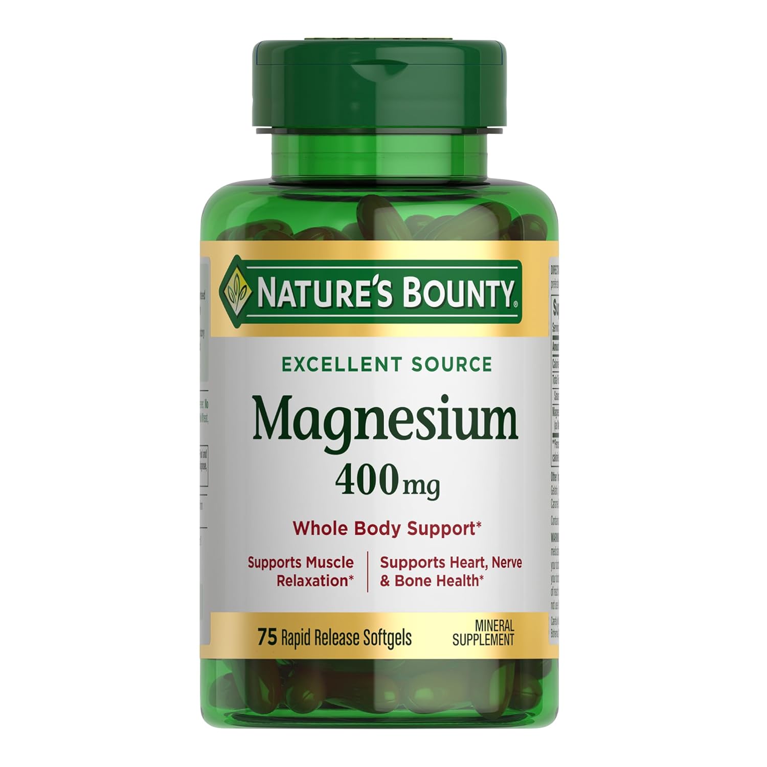 Natures Bounty Magnesium 400 mg Softgel Whole Body Support Magnesium Supplements for Men and Women Heart Nerve Bone