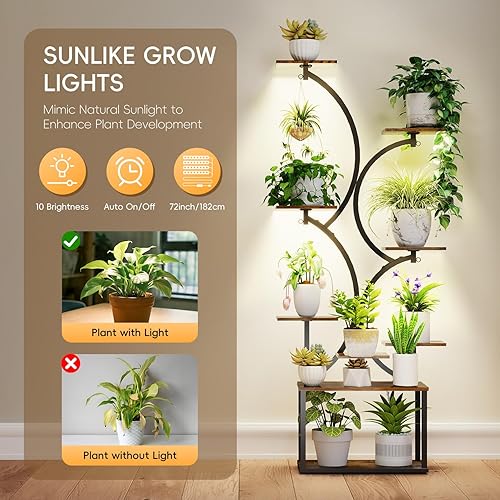 Miniatura 3 de Soporte para plantas de interior con luces de cultivo, 64 pulgadas de alto y 9 niveles en forma de S, estante moderno para plantas con tablas de