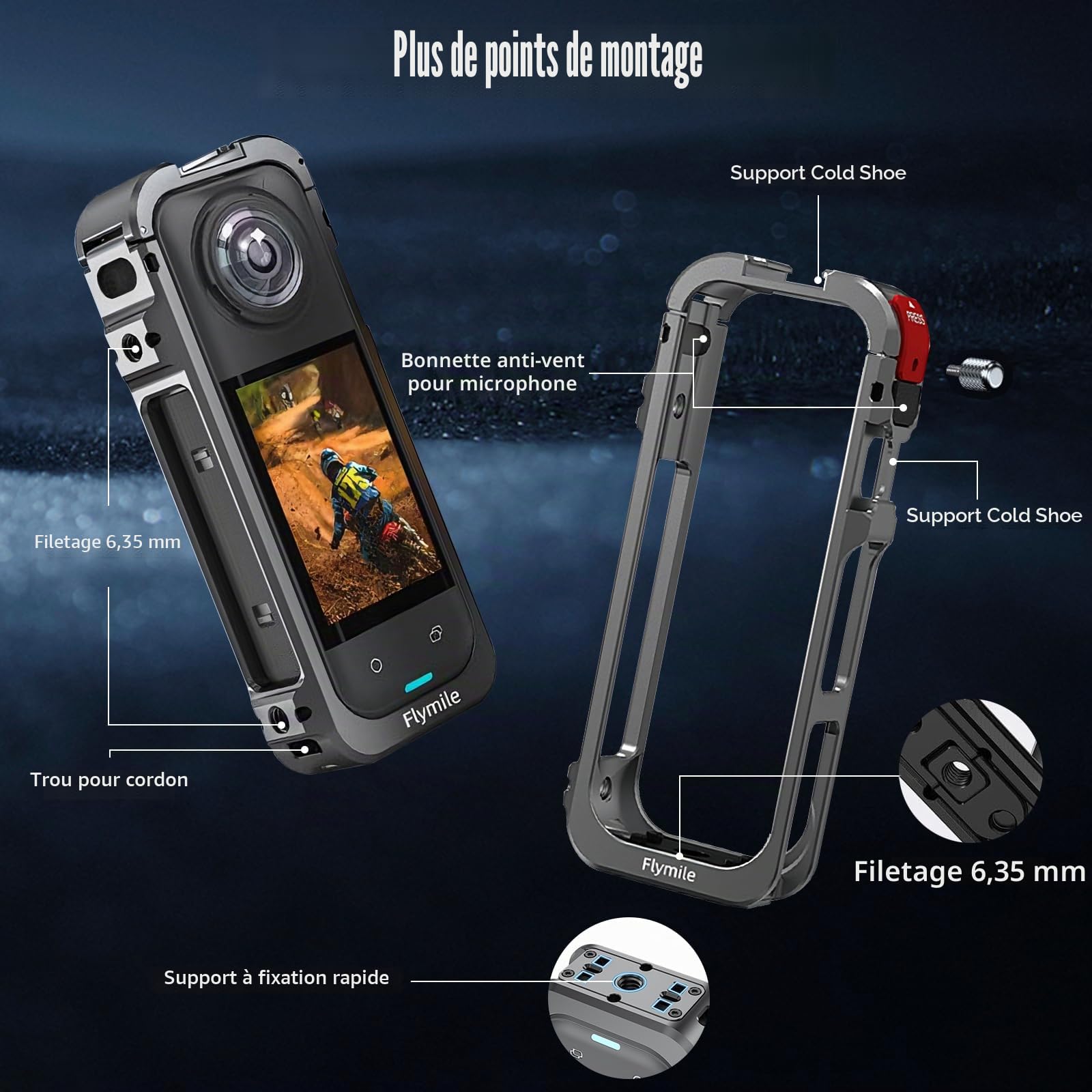 Boîtier de protection en métal pour accessoires Insta360 X5, cadre en aluminium avec cache objectif en silicone, avec trou de vis intégré 1/4", cage pour appareil photo avec interface chaussures
