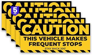 5 x Caution This Vehicle Makes Frequent Stops Stickers | 4 x 9 Inch Vinyl Stay Back Warning Labels | Self-Adhesive, Waterproof Safety Decals for Cars, Trucks, Vehicles
