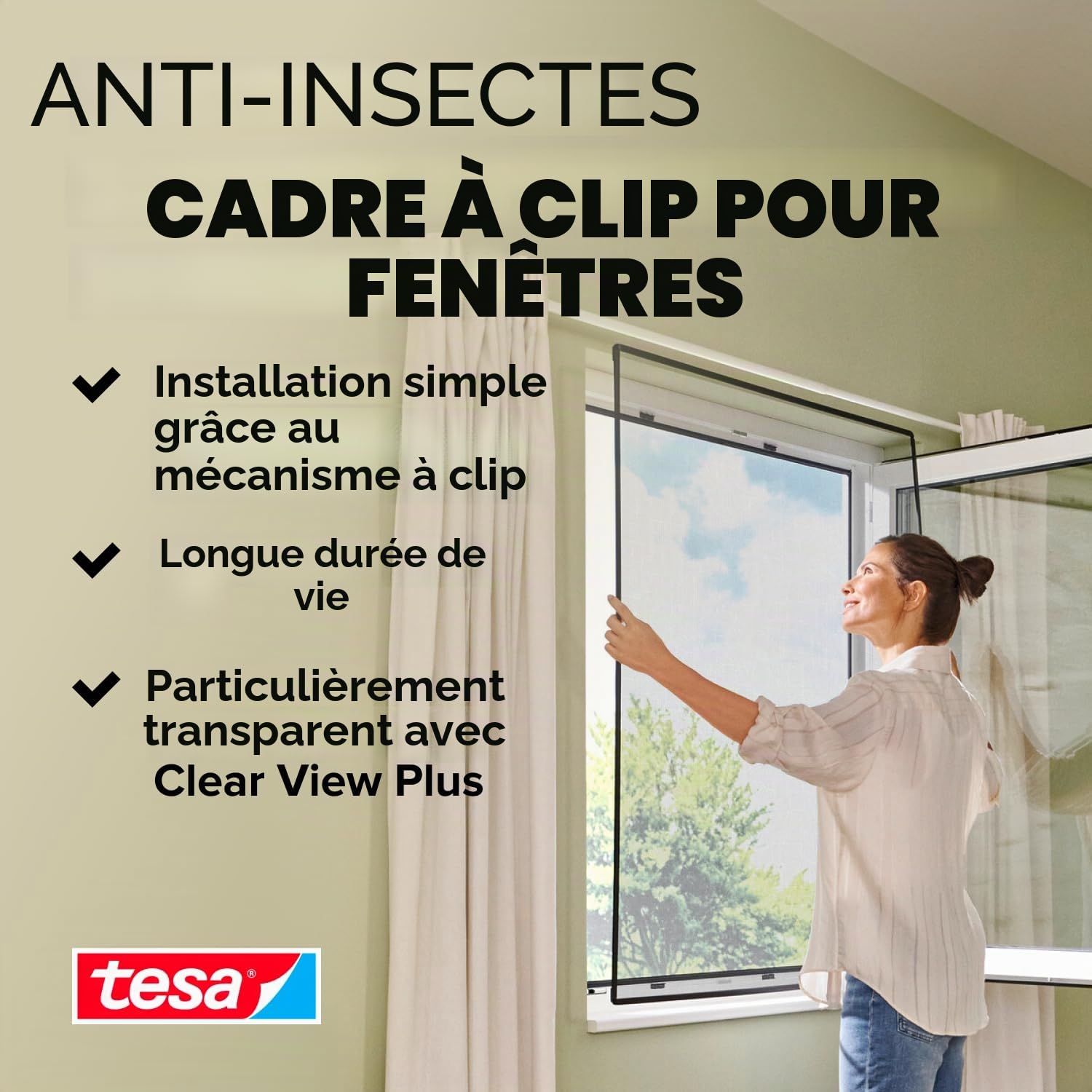 tesa Insect Stop Moustiquaire à Clipser - 1,0 x 1,2 m - Anthracite