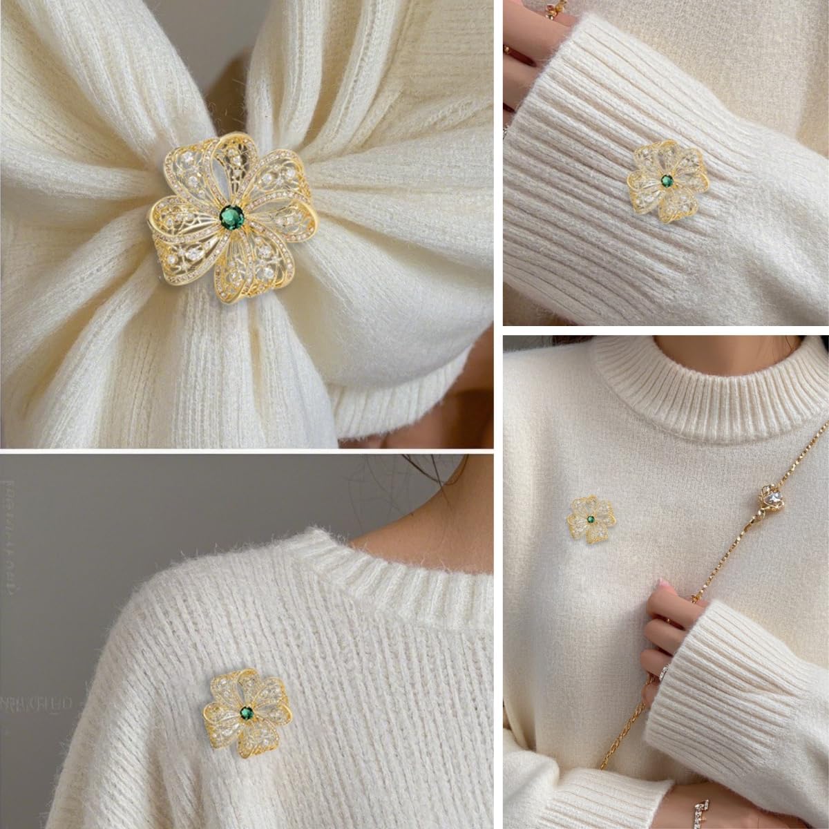 Gold Brooches for Women Ladies Yellow Broach Flower Bow Rhinestone Lapel Pins Blazer Dress Denim Jacket Accessories