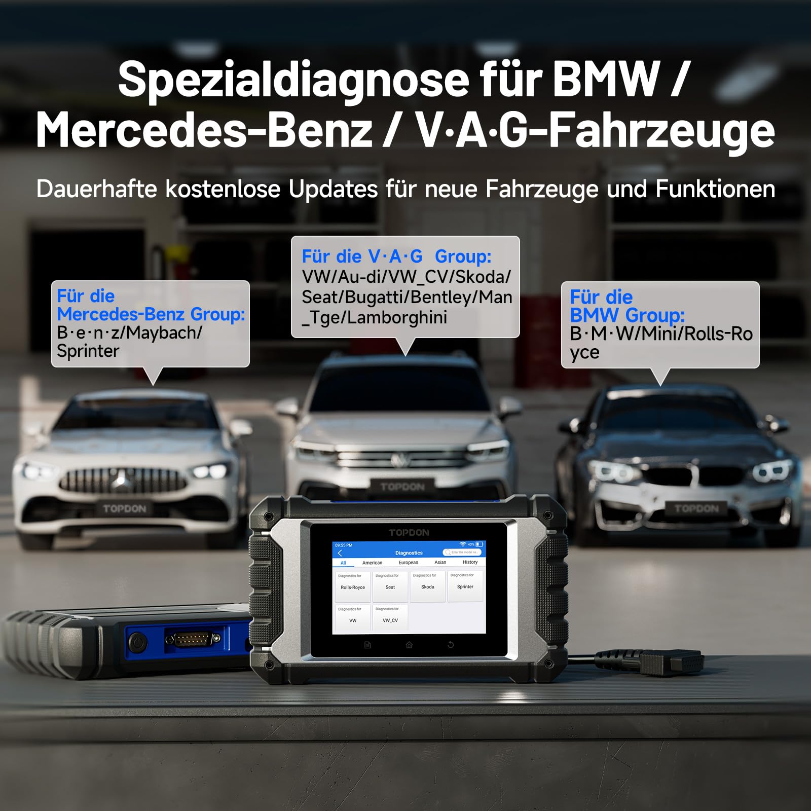 TOPDON ArtiDiag EU Auto OBD2 Diagnosegerät für BMW/Benz/V.A.G, Vollsystem Diagnose, Bidirektionale Steuerung/Aktiver Test, ECU Online Codierung, Lebenslange Kostenlose Updates