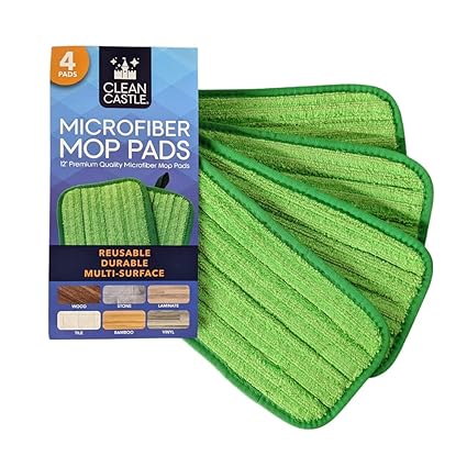 Clean Castle Dual Action Microfiber Mop Pads for Swiffer WetJet Wet/Dry, Reusable & Machine Washable (4)