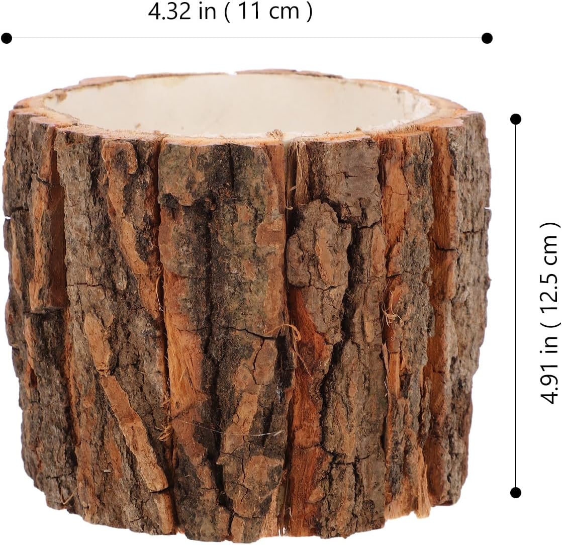 ARTIBETTER Bark Planter Pot 2pcs Wood Bark Natural Log Succulent Plant Pots for Indoor Plants Rustic Tree Stump Planter Farmhouse Bucket for Home Art Decor 4. 91x4. 32in
