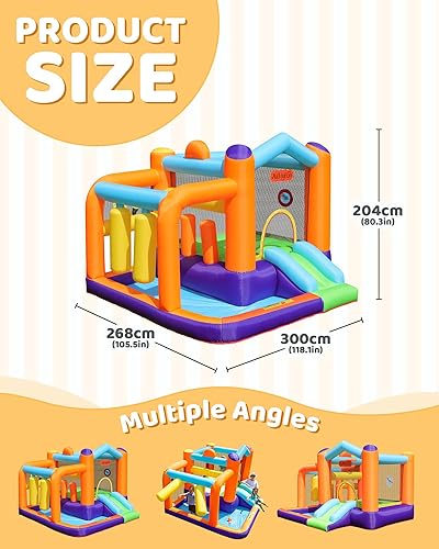 Miniatura 2 de Casa inflable de rebote para niños, para fiestas en interiores y exteriores con zona de salto resistente, tobogán, piscina de bolas, patio trasero,