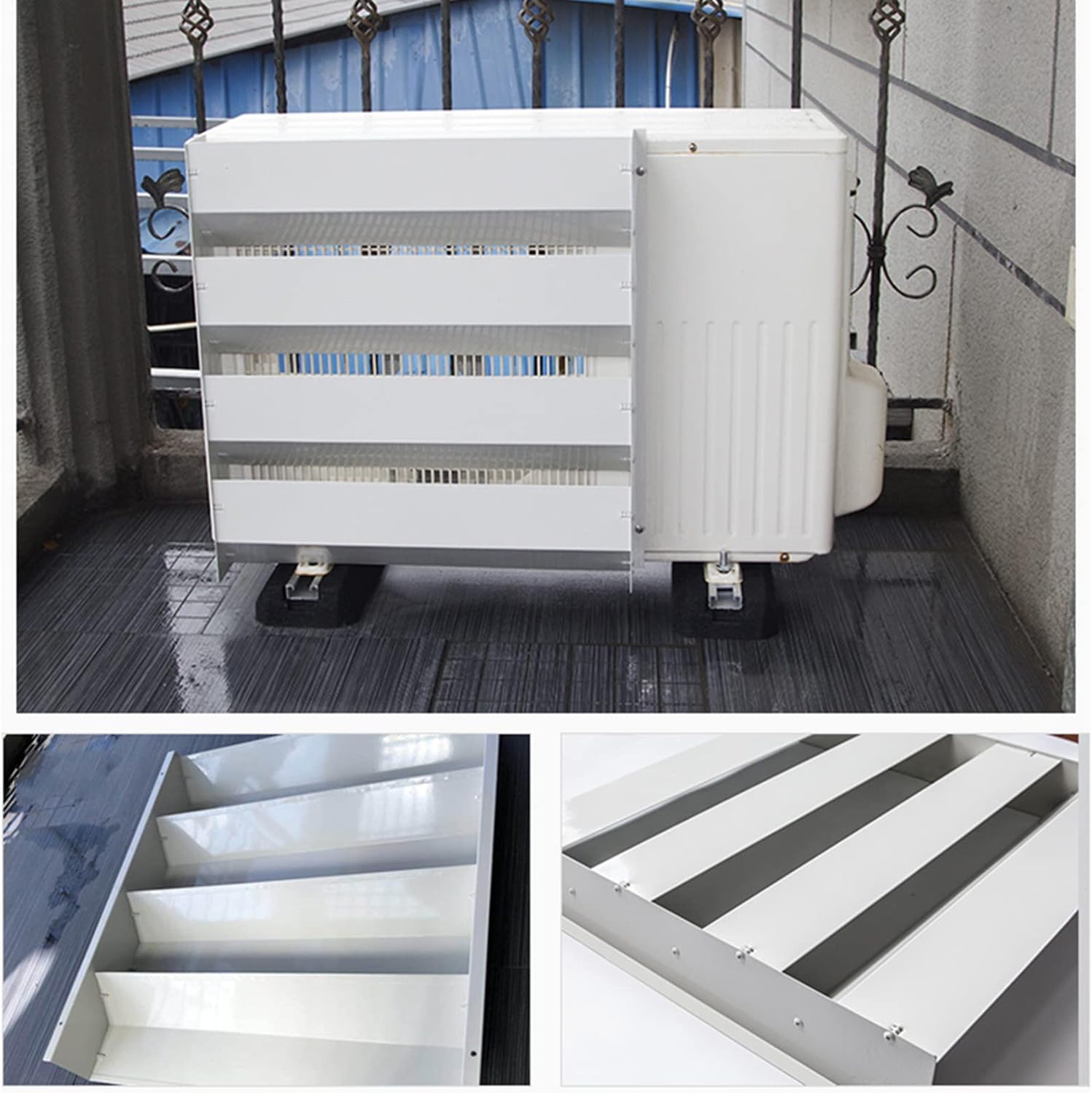 Heavy Duty Galvanized Steel Air Conditioner Deflector - Waterproof Vent Grille for Outdoor Unit Protection, Anti-Direct Wind Guide Cover, Durable & Weather-Resistant