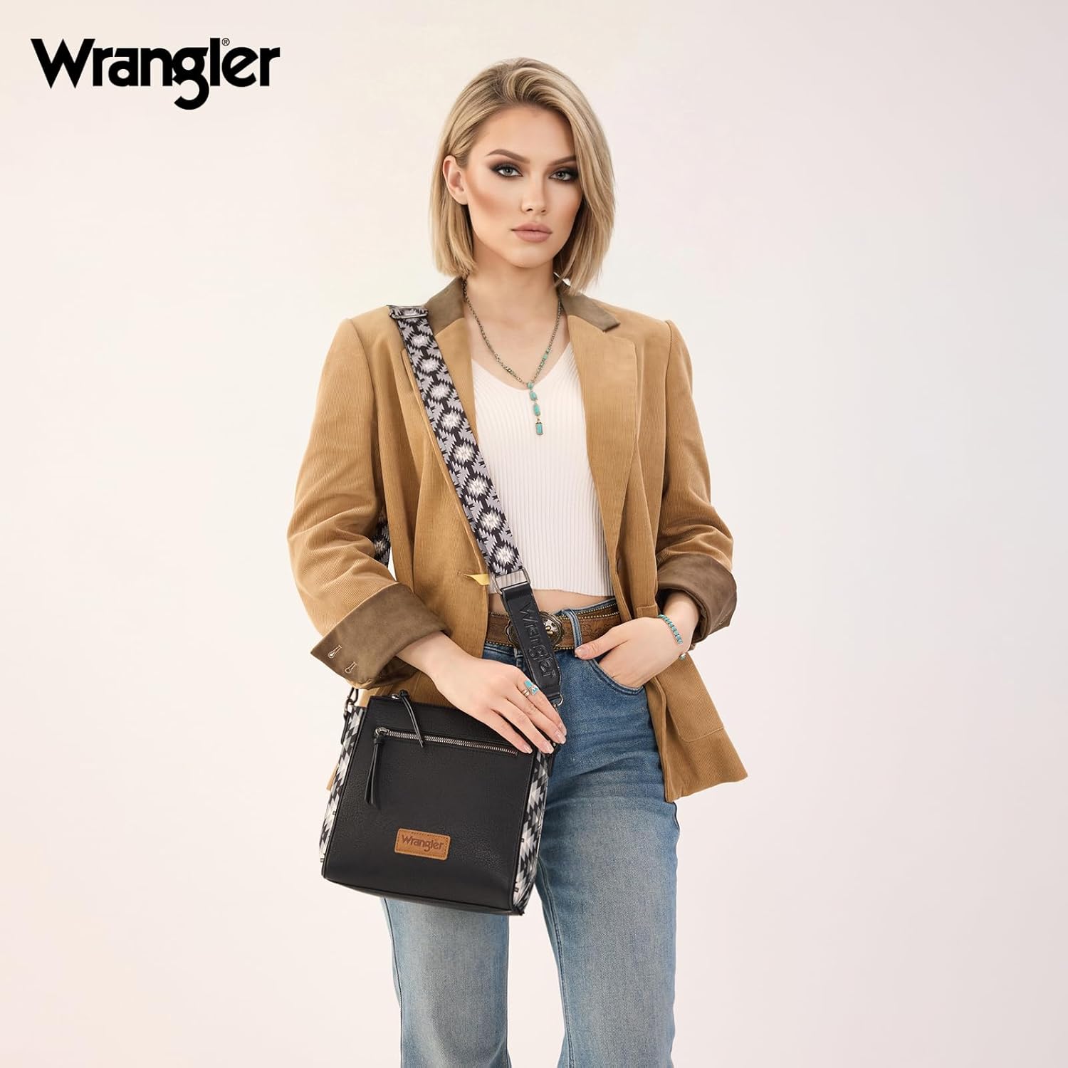 Wrangler Aztec Crossbody Purse Medium Shoulder Bags for Women Western Handbag with Guitar Strap