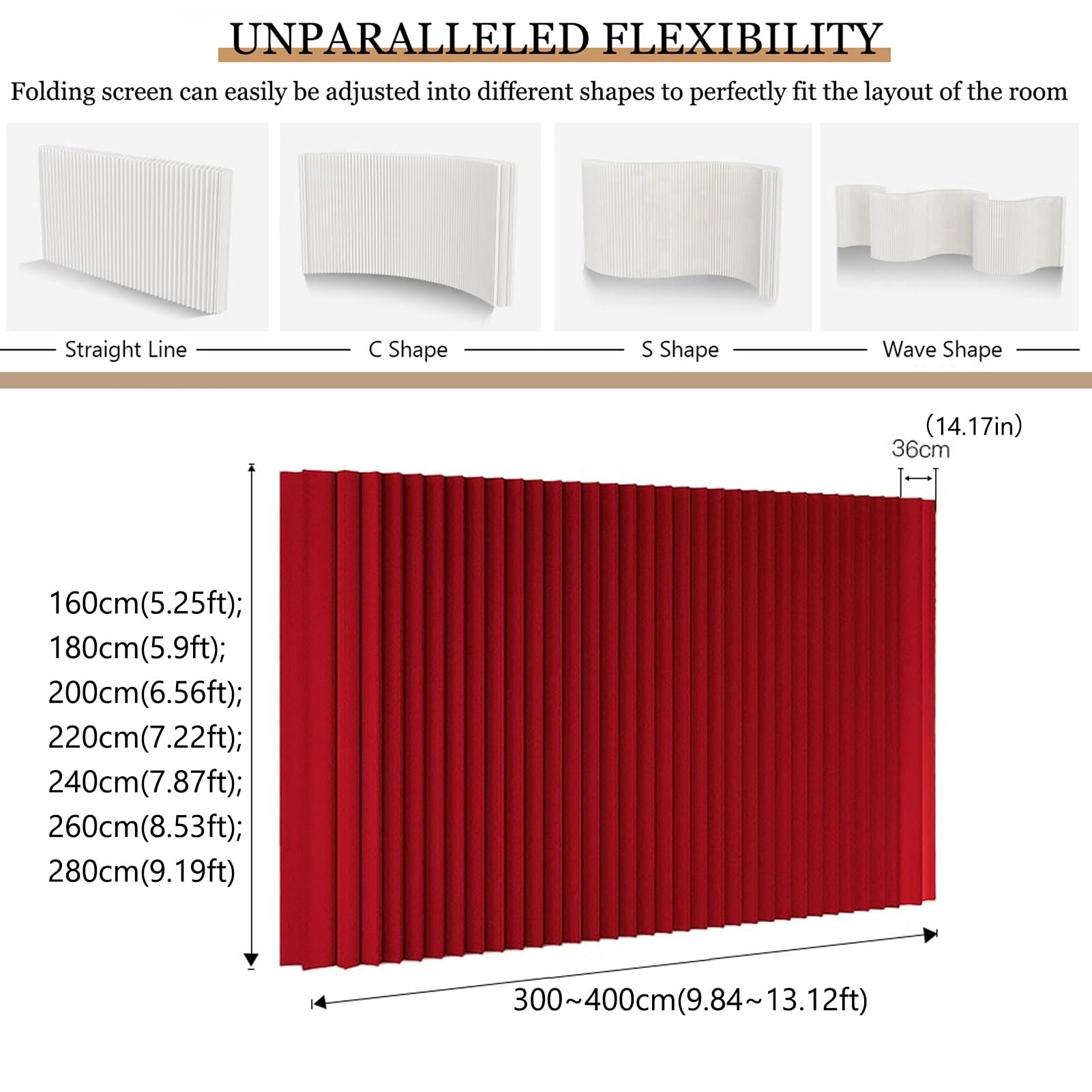 Roter Faltbarer Sichtschutz(4x1.6 m/13.12x5.25 ft)