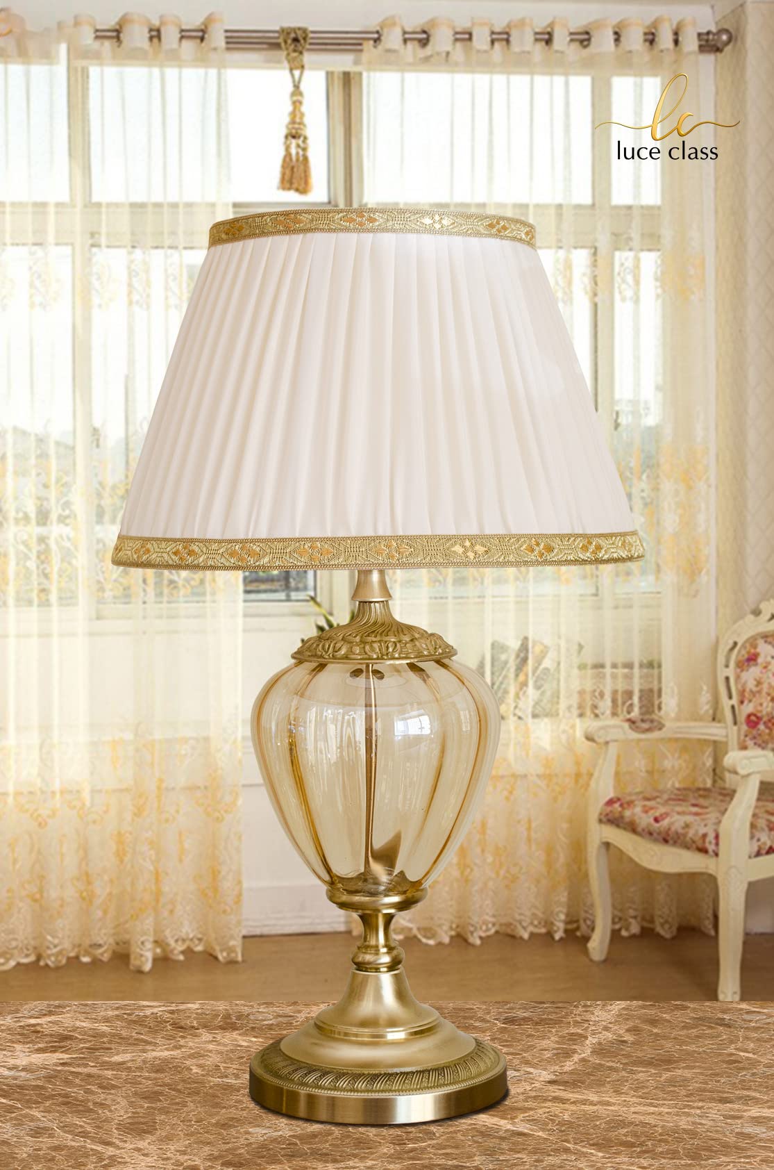 Lampada da tavolo in ceramica in seta plissé (avorio