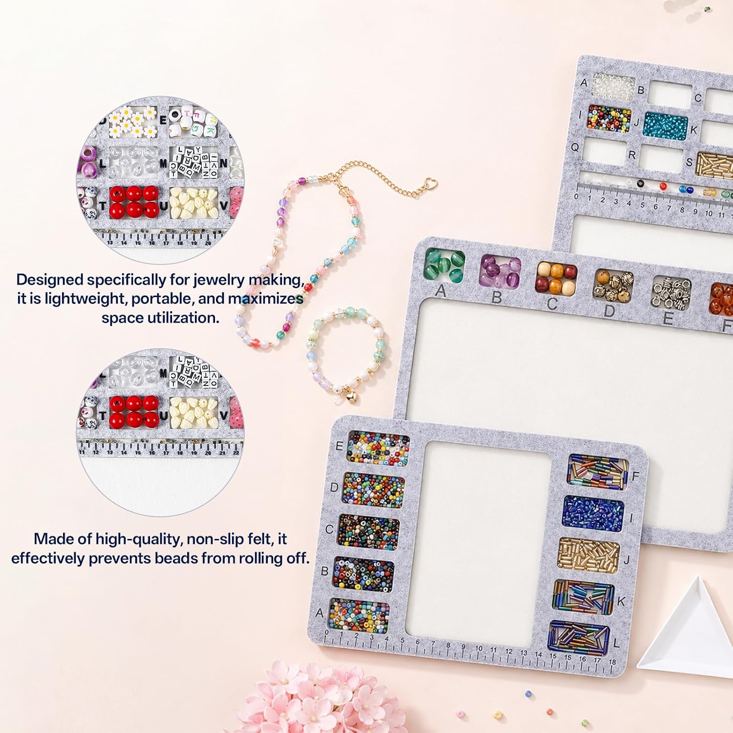 4 Pcs Bead Mat Large Rectangle Felt Beading Mat with Centimeter Scale