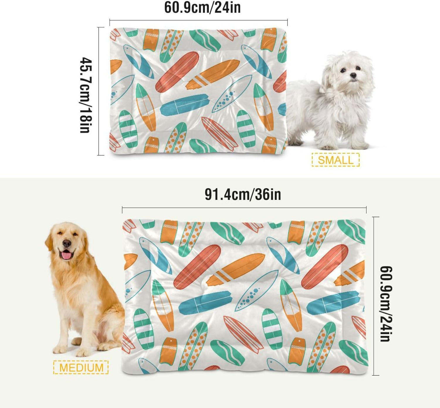review Surfboard Pattern Dog Bed Cat Bed, Rectangle Comfortable Pet Bed, Ultra Soft Calming Dog Bed for Small Medium Large Dogs, 36x24in（162）