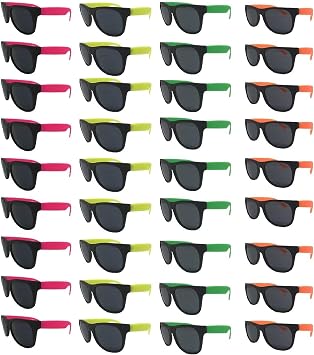 Neon Sunglasses Bulk Kids-Adults Party Pack 48 Green Pink Yellow Orange Sunglasses for Graduation Mardi Gras Holidays Birthdays UV 400 Protection Better Quality