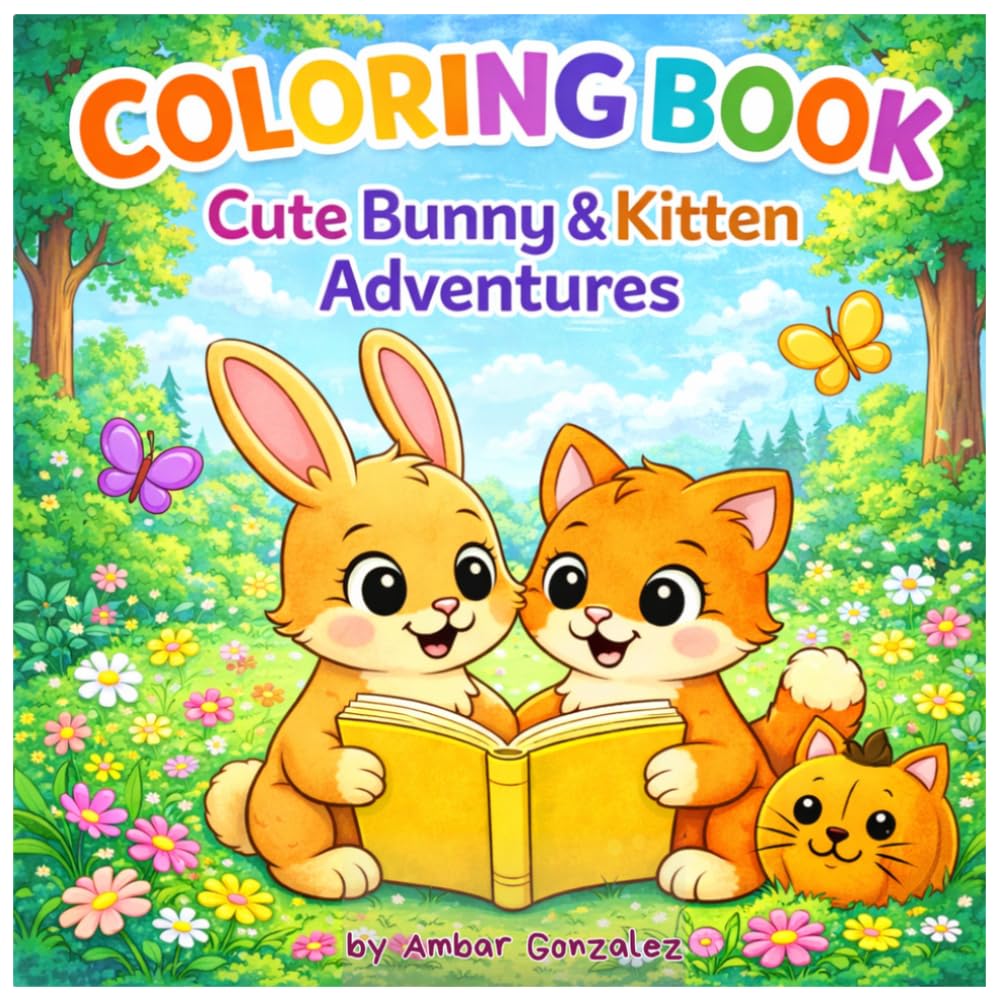 Coloring Book Cute Bunny & Kitten Adventures: Cute Bunny & Kitten Coloring Book for Kids Ages 4-8: Fun and Easy Coloring Pages with Adorable Animals